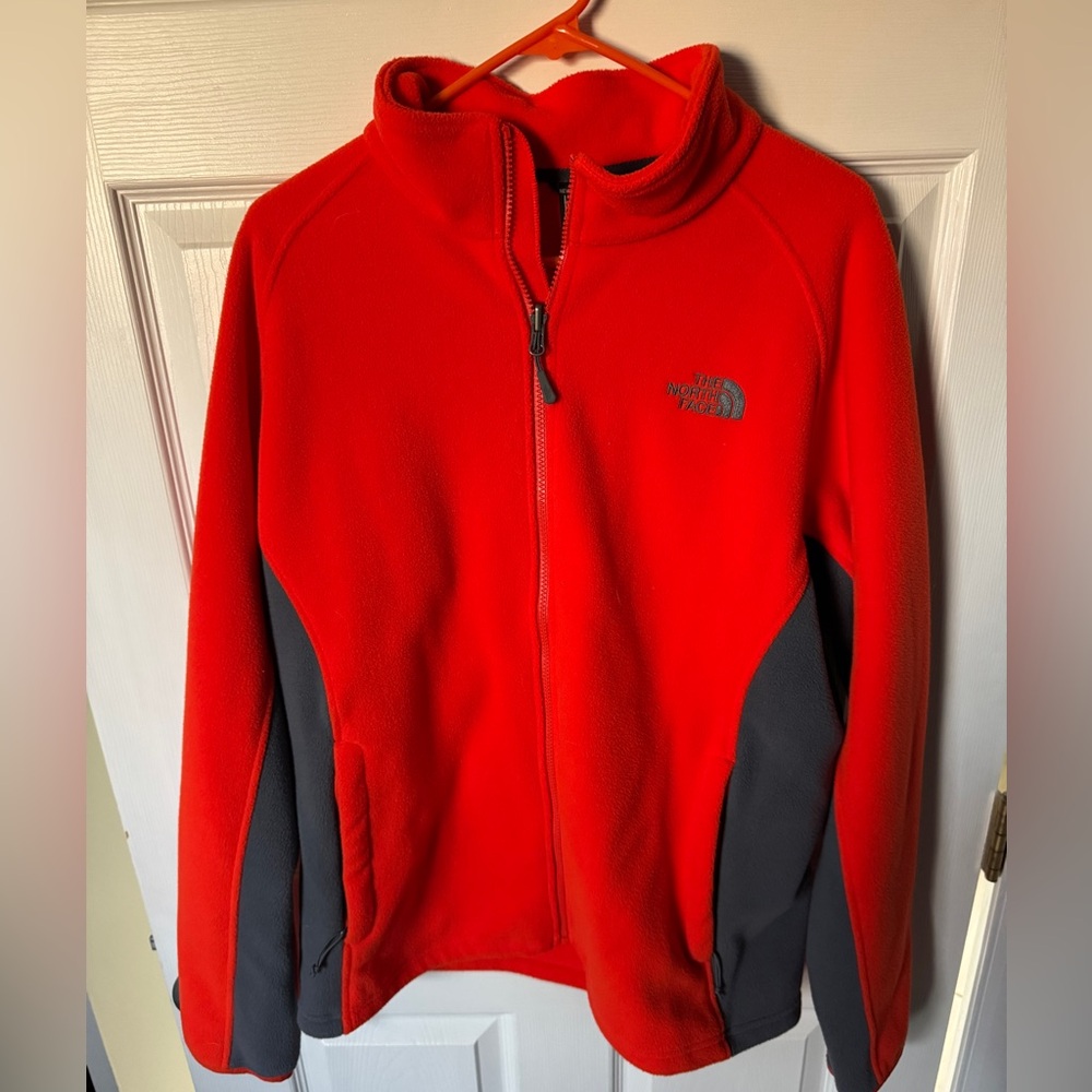 The North Face Men’s Neon Orange & Grey Fleece Zip-Up Jacket - Size Large